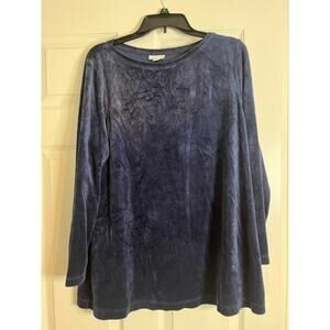 Pure Jill Blue Tunic Shirt Women XL Velvet Fairy Lagenlook Cottage Grandma Core